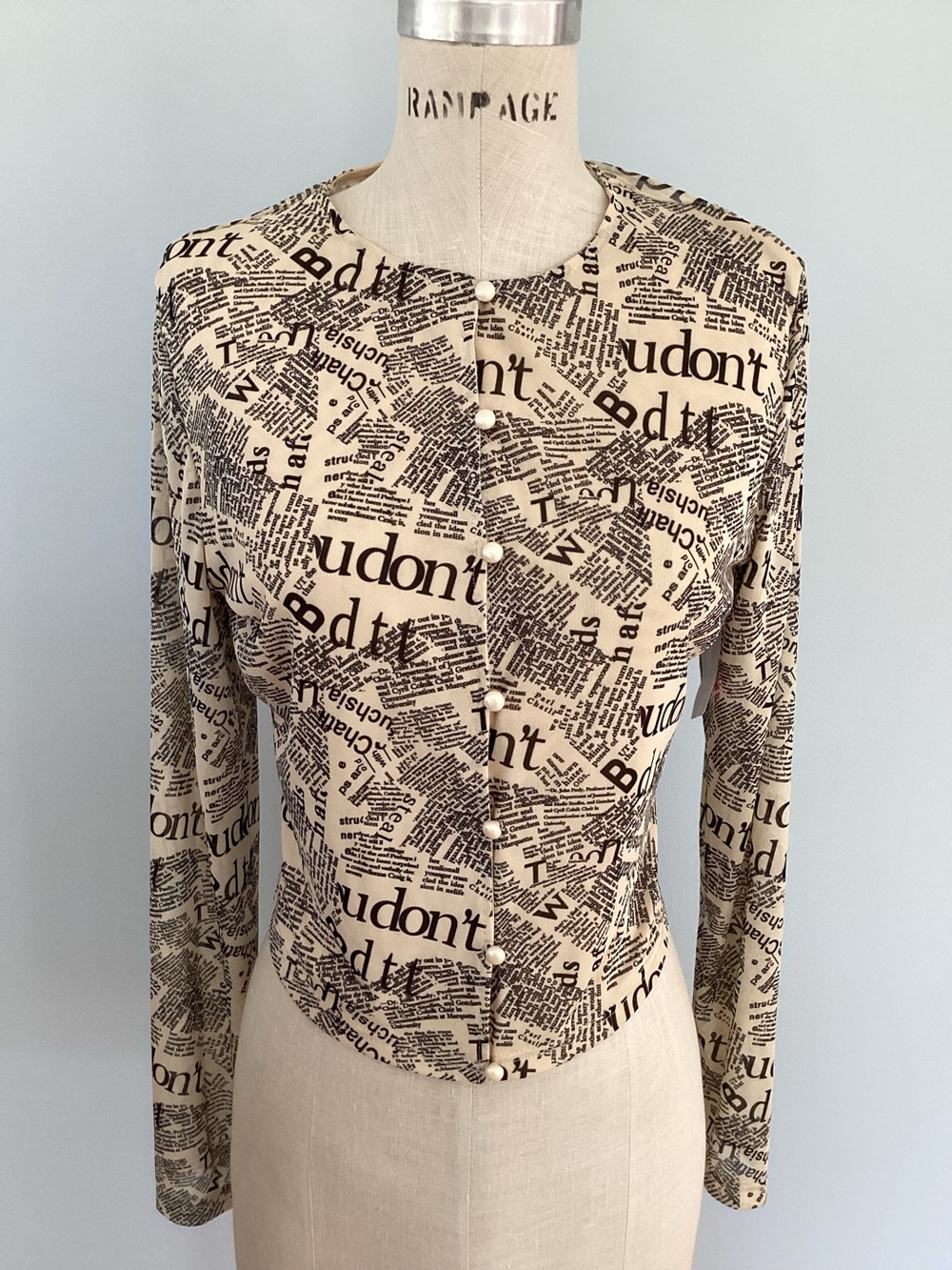 AKIRA News Print Button Down Top Size XLarge NWOT